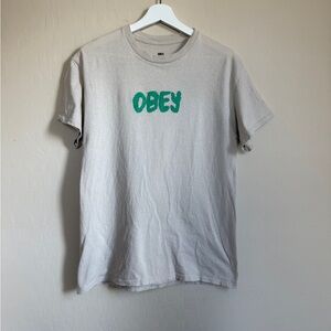 Obey Men’s Short Sleeve Cream and Green Tee Shirt Casual Skate Zumiez